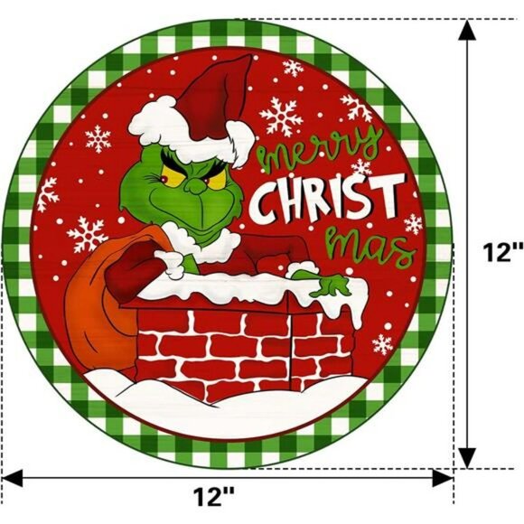 Merry Christmas Sign for Front Door Decor, Green Xmas Holiday Wood Door Hanger - Picture 3 of 7